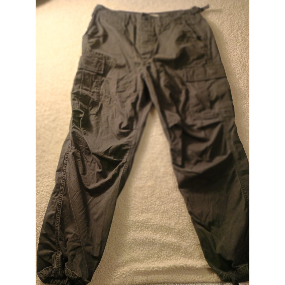 AE77 Cargo Pants Mens 32x32 Gray Adjustable Waist Cuffed Tapered Casual Workwear